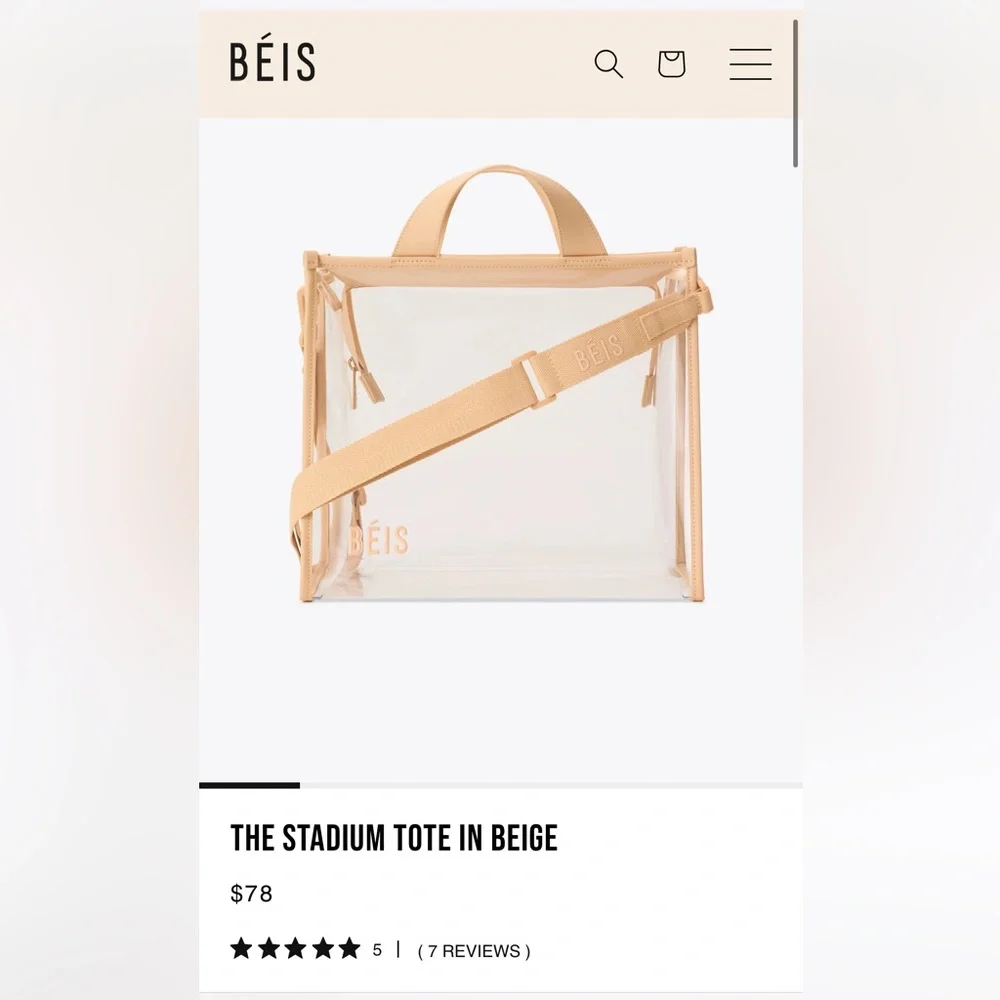 NWT Beis Clear Stadium Tote in Beige - Picture 1 of 8